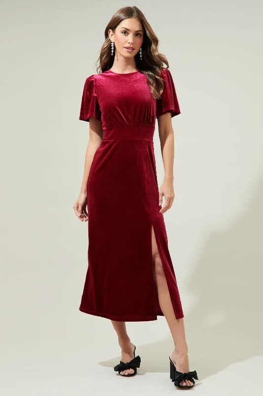 Midi dresses with gathered skirts for a full and flowing silhouetteNight Bloom Velvet Midi Dress Midi dresses with gathered skirts for a full and flowing silhouetteNight Bloom Velvet Midi Dress