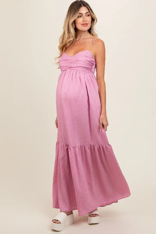 Midi dresses with pleated skirts for a timeless and elegant appealPink Monochrome Stripe Maternity Maxi Dress Midi dresses with pleated skirts for a timeless and elegant appealPink Monochrome Stripe Maternity Maxi Dress