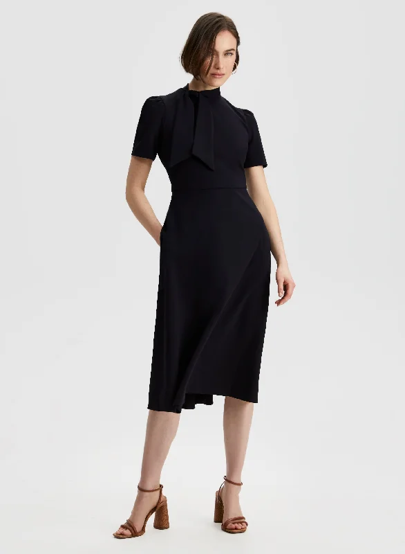 Midi dresses with denim fabric for a casual yet stylish day outPuff Sleeve Tie Neck Dress Midi dresses with denim fabric for a casual yet stylish day outPuff Sleeve Tie Neck Dress