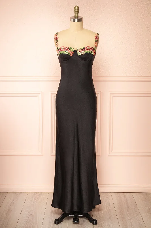 Midi dresses with pleated skirts for a timeless and elegant appealRamona Black | Slip Dress w/ Floral Embroidery Midi dresses with pleated skirts for a timeless and elegant appealRamona Black | Slip Dress w/ Floral Embroidery