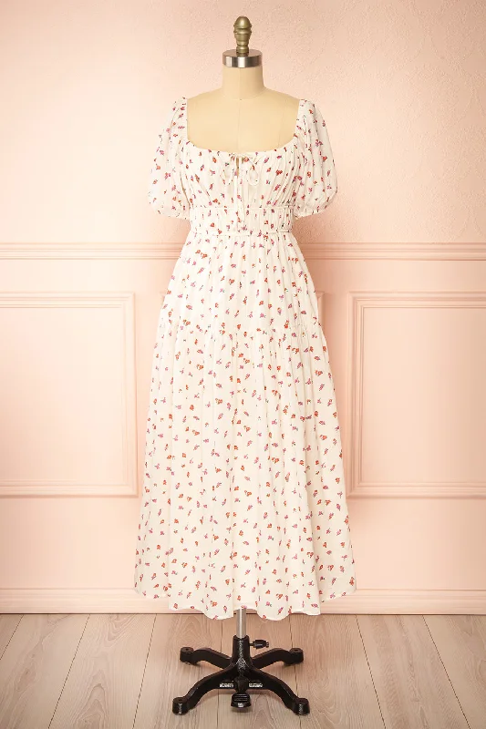 Midi dresses with embroidered accents for a unique and detailed designSoraya Ivory | Maxi Dress w/ Floral Pattern Midi dresses with embroidered accents for a unique and detailed designSoraya Ivory | Maxi Dress w/ Floral Pattern