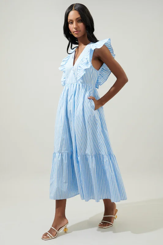 Midi dresses with halter necks for a stylish and comfortable optionStriped Fairness Poplin Surplice Midi Dress Midi dresses with halter necks for a stylish and comfortable optionStriped Fairness Poplin Surplice Midi Dress
