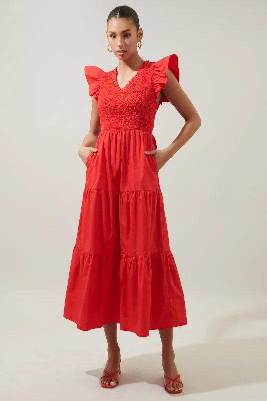 Midi dresses with satin - finish fabrics for a luxurious feelSunfire Smocked Bodice Tiered Midi Dress Midi dresses with satin - finish fabrics for a luxurious feelSunfire Smocked Bodice Tiered Midi Dress