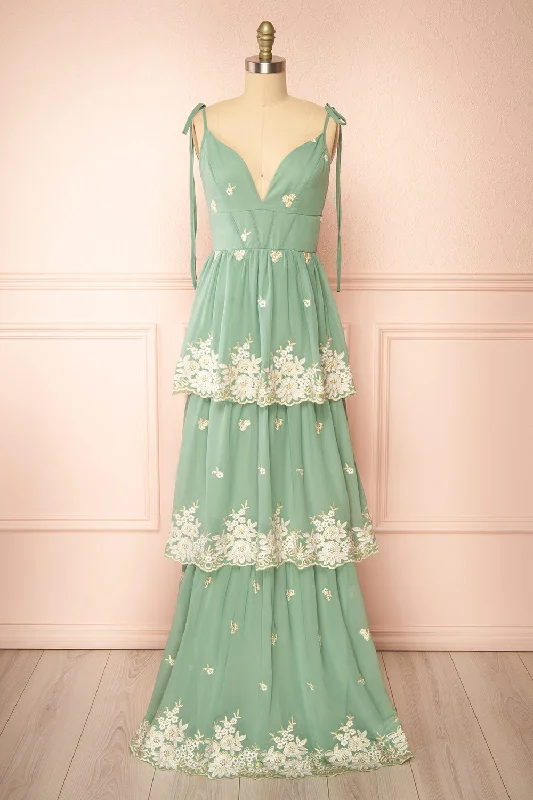 Midi dresses with mesh inserts for a trendy and breathable optionTaliana Sage | Chiffon Maxi Dress w/ Floral Embroidery Midi dresses with mesh inserts for a trendy and breathable optionTaliana Sage | Chiffon Maxi Dress w/ Floral Embroidery