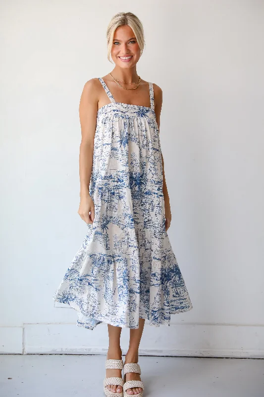 Midi dresses with pleated skirts for a timeless and elegant appealFINAL SALE - Tropical Lifestyle Blue Tiered Midi Dress Midi dresses with pleated skirts for a timeless and elegant appealFINAL SALE - Tropical Lifestyle Blue Tiered Midi Dress