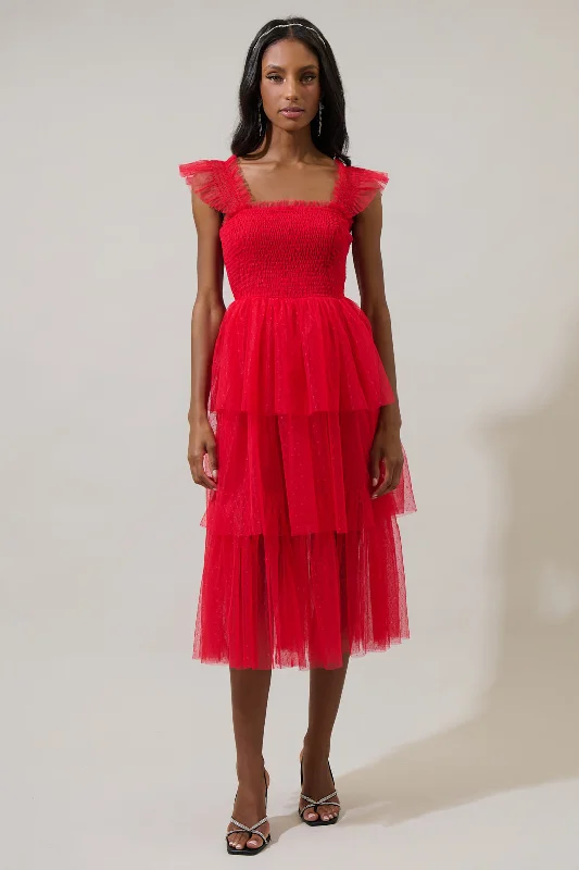 Midi dresses with bow accents for a sweet and charming lookValle Vista Tulle Smocked Midi Dress