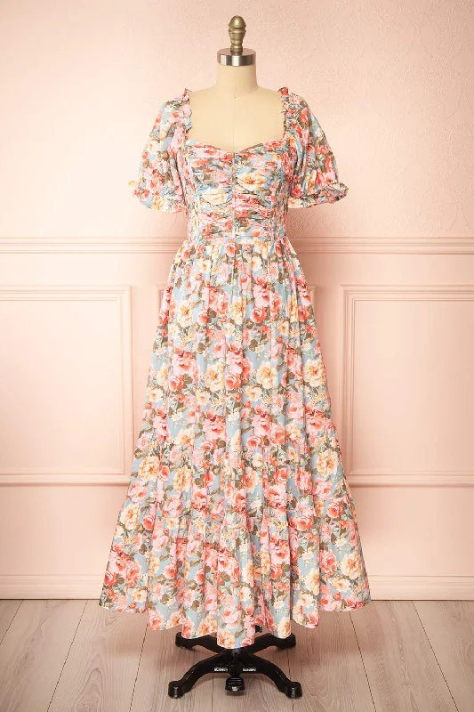 Midi dresses with ruched sleeves for a more fitted and stylish arm lookVintiji | Long Floral Dress w/ Ruched Bust Midi dresses with ruched sleeves for a more fitted and stylish arm lookVintiji | Long Floral Dress w/ Ruched Bust