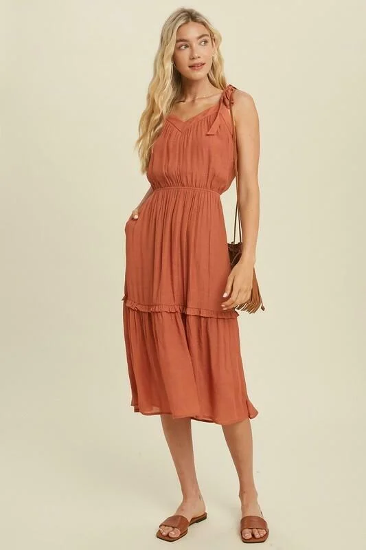 Midi dresses with cotton - blend materials for everyday comfortWhy Wait Brick Tie-Strap Midi Dress Midi dresses with cotton - blend materials for everyday comfortWhy Wait Brick Tie-Strap Midi Dress