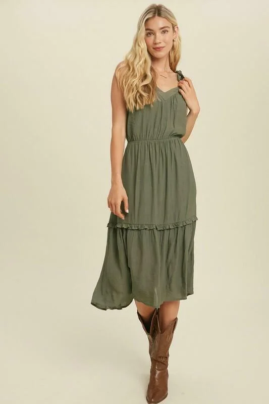Plaid midi dresses for a fall - themed family gatheringWhy Wait Olive Tie-Strap Midi Dress Plaid midi dresses for a fall - themed family gatheringWhy Wait Olive Tie-Strap Midi Dress
