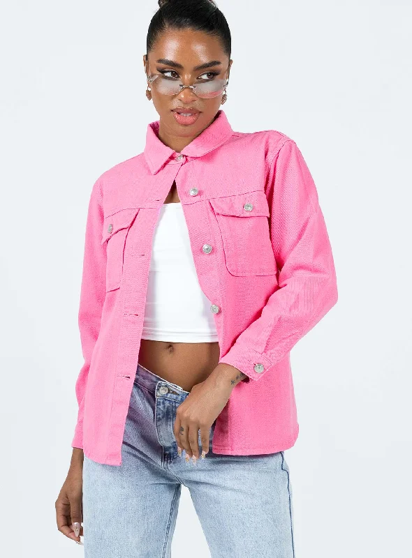 Denim Top with a Belted Waist for a Defined SilhouetteAleigha Jacket Pink