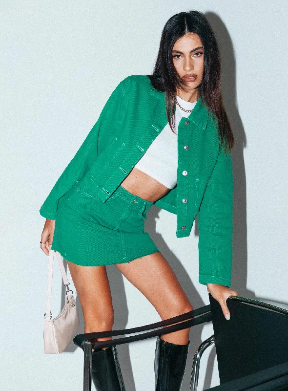 Cropped Denim Top to Pair with High - Waisted BottomsAurelie Denim Jacket Green