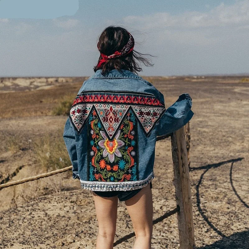 Cropped Denim Top to Pair with High - Waisted BottomsBoho Handmade Embroidered Denim Jacket Cropped Denim Top to Pair with High - Waisted BottomsBoho Handmade Embroidered Denim Jacket