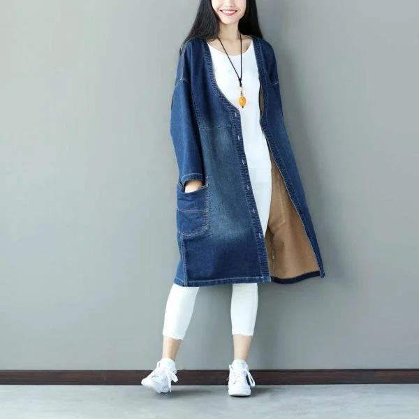 Denim Top for a Beachside Picnic with a Laid - Back StyleLong Denim Jacket with Pockets Denim Top for a Beachside Picnic with a Laid - Back StyleLong Denim Jacket with Pockets
