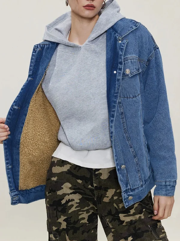 Denim Top for a Beachside Picnic with a Laid - Back StyleButton Up Collared Neck Long Sleeve Denim Jacket Denim Top for a Beachside Picnic with a Laid - Back StyleButton Up Collared Neck Long Sleeve Denim Jacket