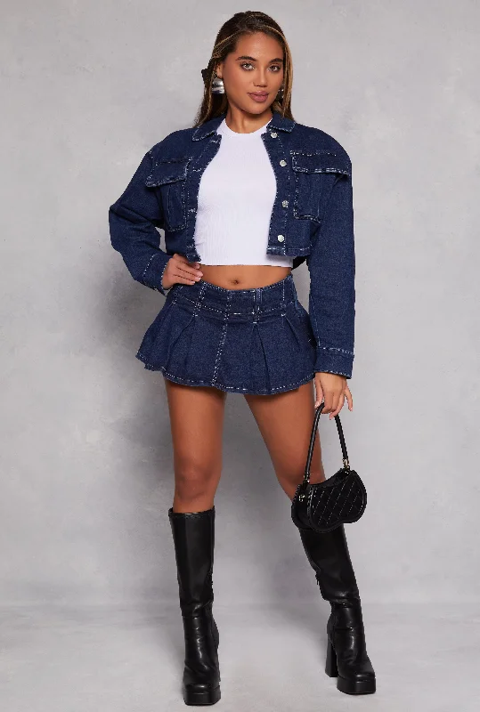 Denim skirts with sneakers for a sporty lookAlmost Famous Denim Pleated Mini Skirt