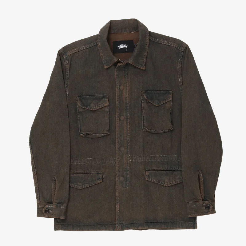 Long - Sleeve Denim Top for Cold Weather LayeringOverdyed Denim Chore Jacket