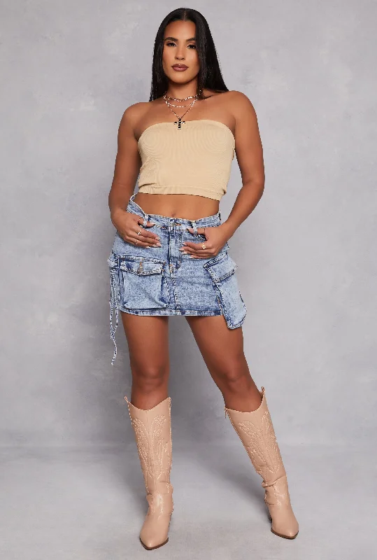 Blue denim skirts in various shadesDaisy Denim Cargo Pocket Mini Skirt