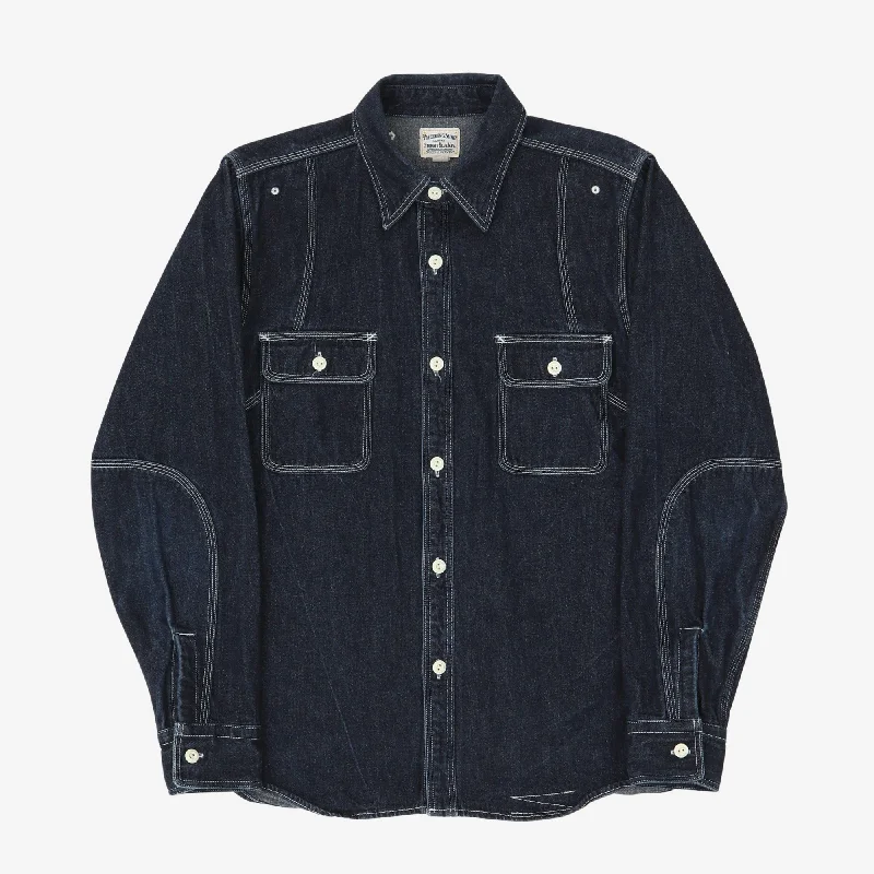 Denim Top with a Belted Waist for a Defined SilhouetteDenim Medical Shirt