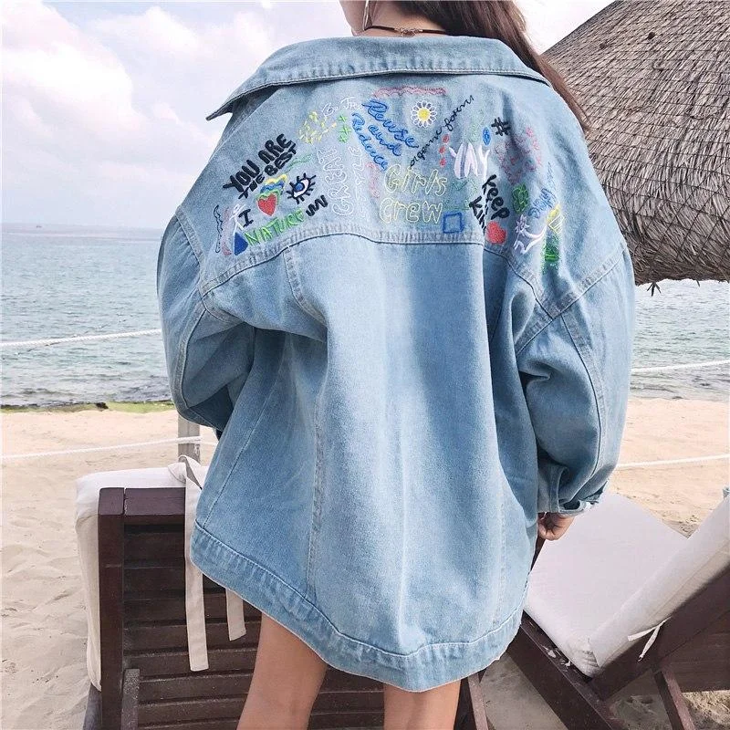 Denim Top for a Beachside Picnic with a Laid - Back StyleEmbroidered Denim Jacket