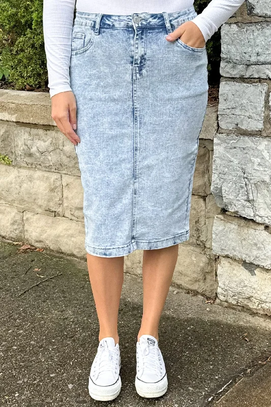 Denim skirts with statement jewelry for added glamourEmily Acid Wash Denim Skirt