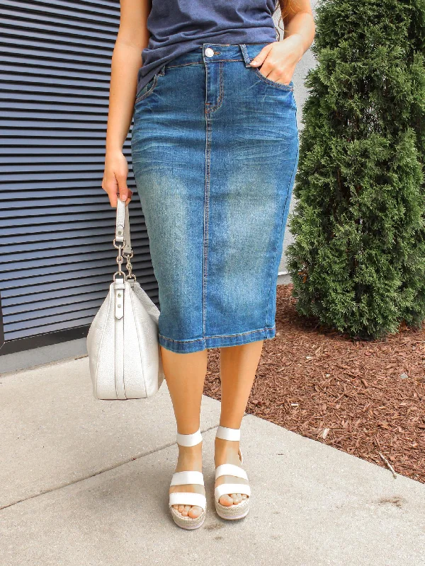 Dark - wash denim skirts for a more formal lookEmily Vintage Denim Skirt