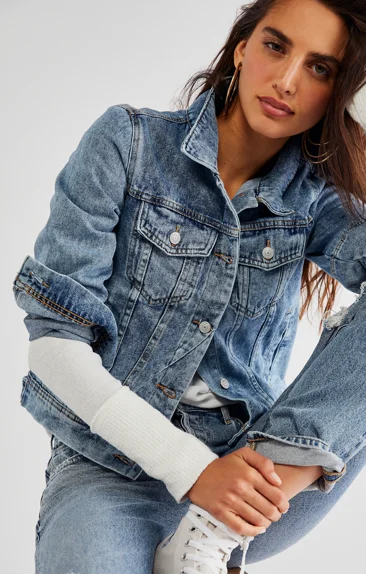 Distressed Denim Top for a Trendy and Edgy LookFree People Denim Jacket in Black or Denim