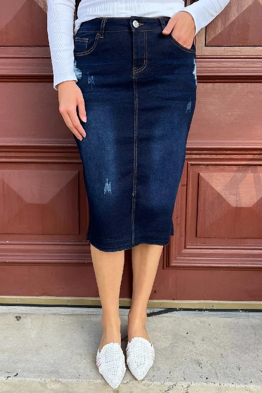 Mini denim skirts for a youthful vibeGianna Distressed Denim Skirt (Dk. Indigo)