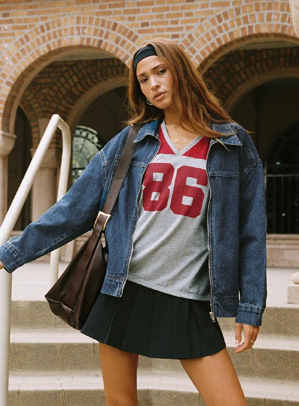 Denim Top with a Metallic Accent for a Shiny LookGoldsmith Denim Bomber Jacket Mid Wash Denim Top with a Metallic Accent for a Shiny LookGoldsmith Denim Bomber Jacket Mid Wash