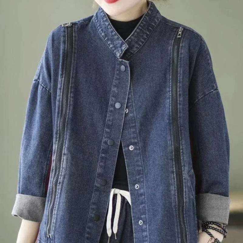 Fringed Denim Top with a Bohemian FlairHarly Vintage Denim Jacket