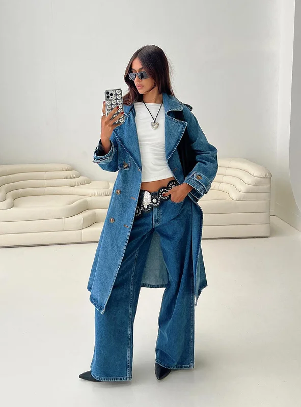 Oversized Denim Top for a Relaxed and Casual VibeHoneyed Denim Trench Coat Mid Wash
