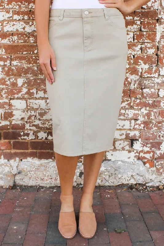 Denim skirts for music festivals with a boho - chic styleJDA Lt. Khaki Denim Skirt