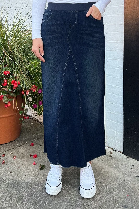Denim skirts for casual outings with friendsKristen Waistband Mermaid Denim in Dark Wash (FINAL SALE) Denim skirts for casual outings with friendsKristen Waistband Mermaid Denim in Dark Wash (FINAL SALE)