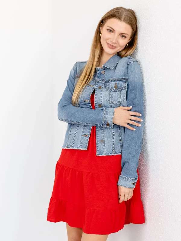 Denim Top with a Metallic Accent for a Shiny LookKUT Diagnosed Julia Crop Jacket