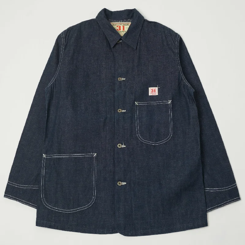 Denim Top with a Metallic Accent for a Shiny LookLee Archives WWII 'Loco' Denim Coverall Jacket - Raw Denim Top with a Metallic Accent for a Shiny LookLee Archives WWII 'Loco' Denim Coverall Jacket - Raw