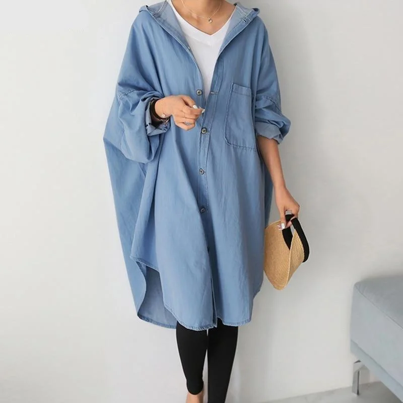 Cropped Denim Top to Pair with High - Waisted BottomsLoose Oversized Jacket