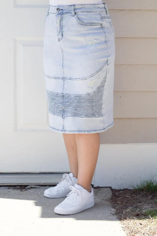 Plus - size denim skirts for a comfortable fitMcKay Moto Distressed Denim Skirt (FINAL SALE) Plus - size denim skirts for a comfortable fitMcKay Moto Distressed Denim Skirt (FINAL SALE)