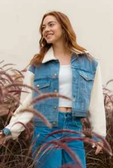 Plus - Size Denim Top for a Comfortable and Stylish FitMeeting Friends Sherpa Denim Jacket (Denim) Plus - Size Denim Top for a Comfortable and Stylish FitMeeting Friends Sherpa Denim Jacket (Denim)