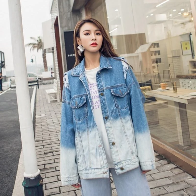 Denim Top with a Metallic Accent for a Shiny LookOmbre Gradient Distressed Denim Jacket | Millennials Denim Top with a Metallic Accent for a Shiny LookOmbre Gradient Distressed Denim Jacket | Millennials