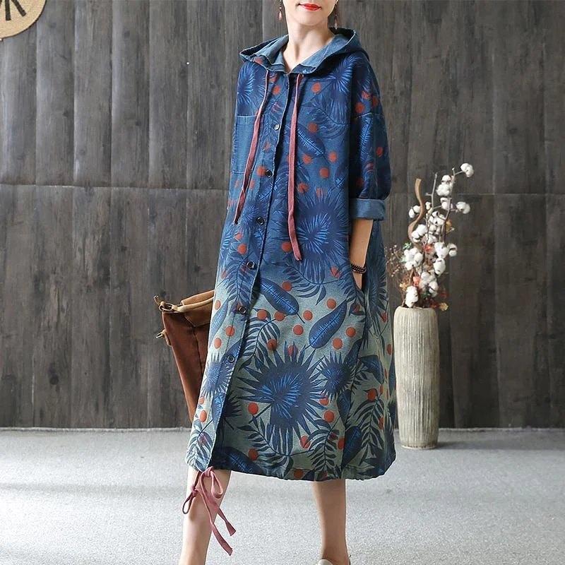 Oversized Denim Top for a Relaxed and Casual VibeOversized Hooded Denim Trench Coat