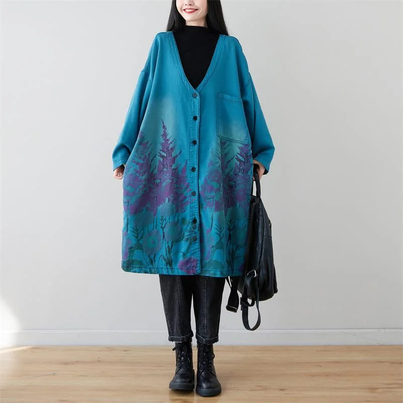 Denim Top with a Metallic Accent for a Shiny LookOversized Knitted Denim Trench