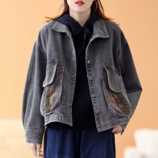 Distressed Denim Top for a Trendy and Edgy LookPatchwork Punk Denim Jacket