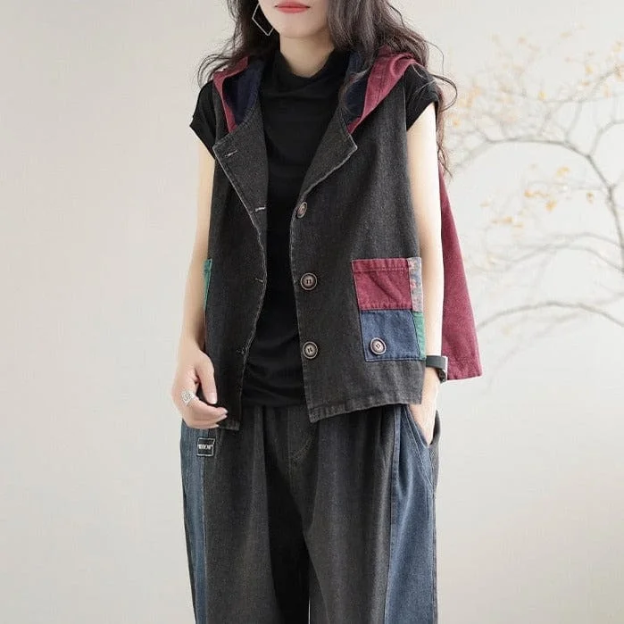 Plus - Size Denim Top for a Comfortable and Stylish FitPatchwork Punk Denim Vest