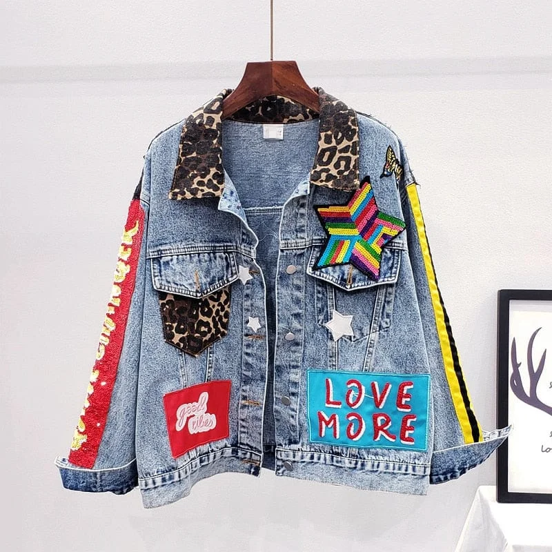 Oversized Denim Top for a Relaxed and Casual VibeQueen Patchwork Embroidered Denim Jacket