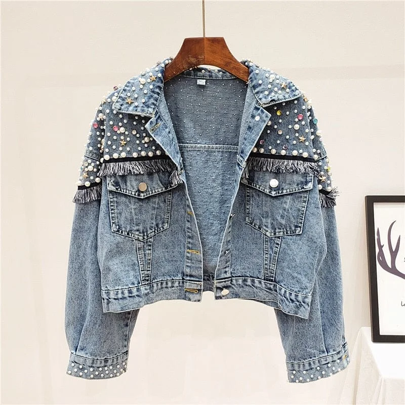 Studded Denim Top for a Glamorous and Bold StyleVintage Studded Denim Jacket