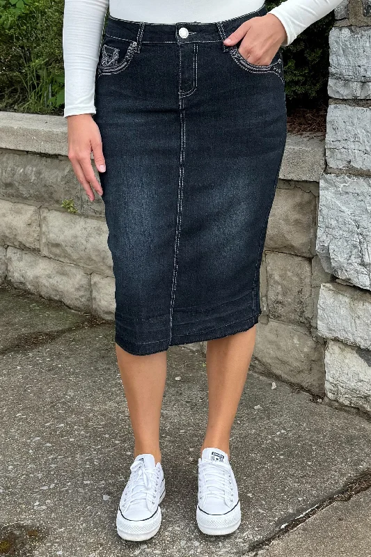 White denim skirts for a fresh and clean appearanceSkylar Black Wash Denim Skirt