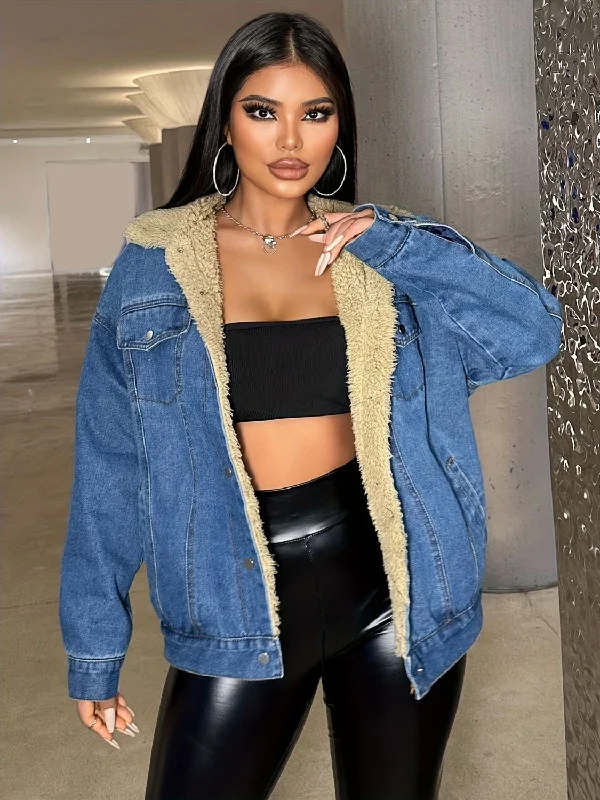 Plus - Size Denim Top for a Comfortable and Stylish FitSnap Down Long Sleeve Denim Jacket Plus - Size Denim Top for a Comfortable and Stylish FitSnap Down Long Sleeve Denim Jacket