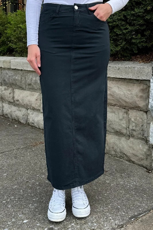 Ruffled denim skirts for added eleganceTaylee Denim Maxi Skirt in Black
