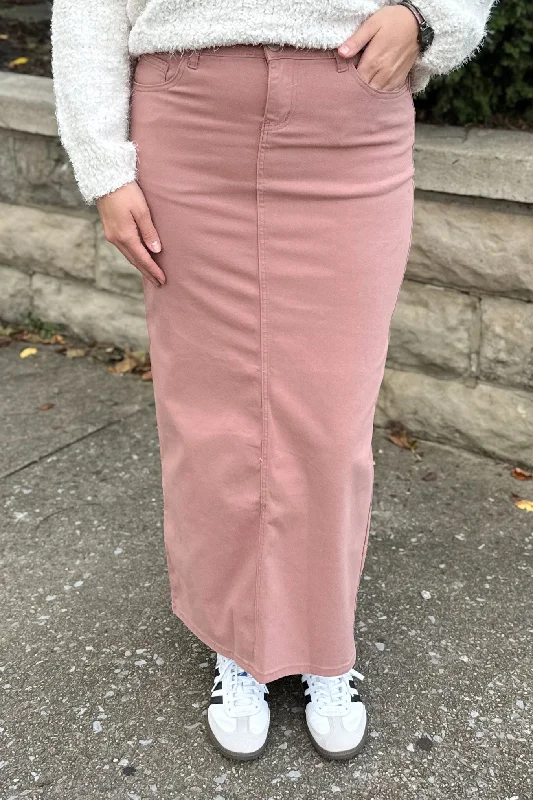 Embroidered denim skirts with floral designsTaylee Denim Maxi Skirt in Burlwood