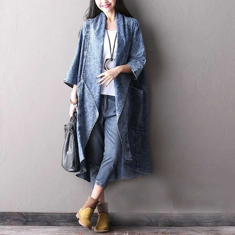 Fringed Denim Top with a Bohemian FlairThin Layered Denim Trench Coat