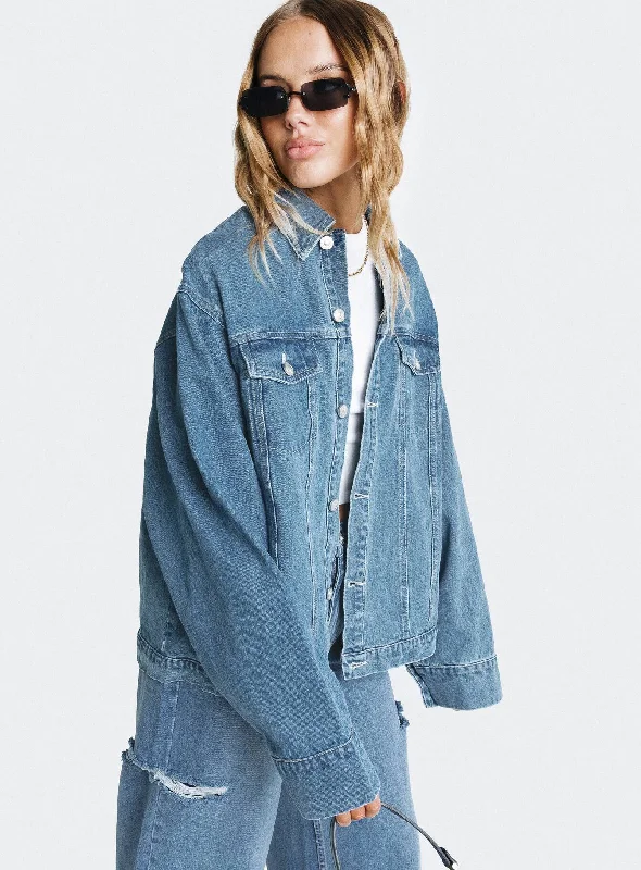 Plus - Size Denim Top for a Comfortable and Stylish FitWard Mid Wash Denim Jacket